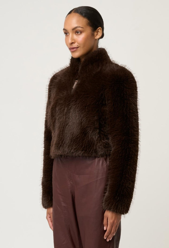 Dawn Faux Fur Cropped Jacket in Walnut Once Was