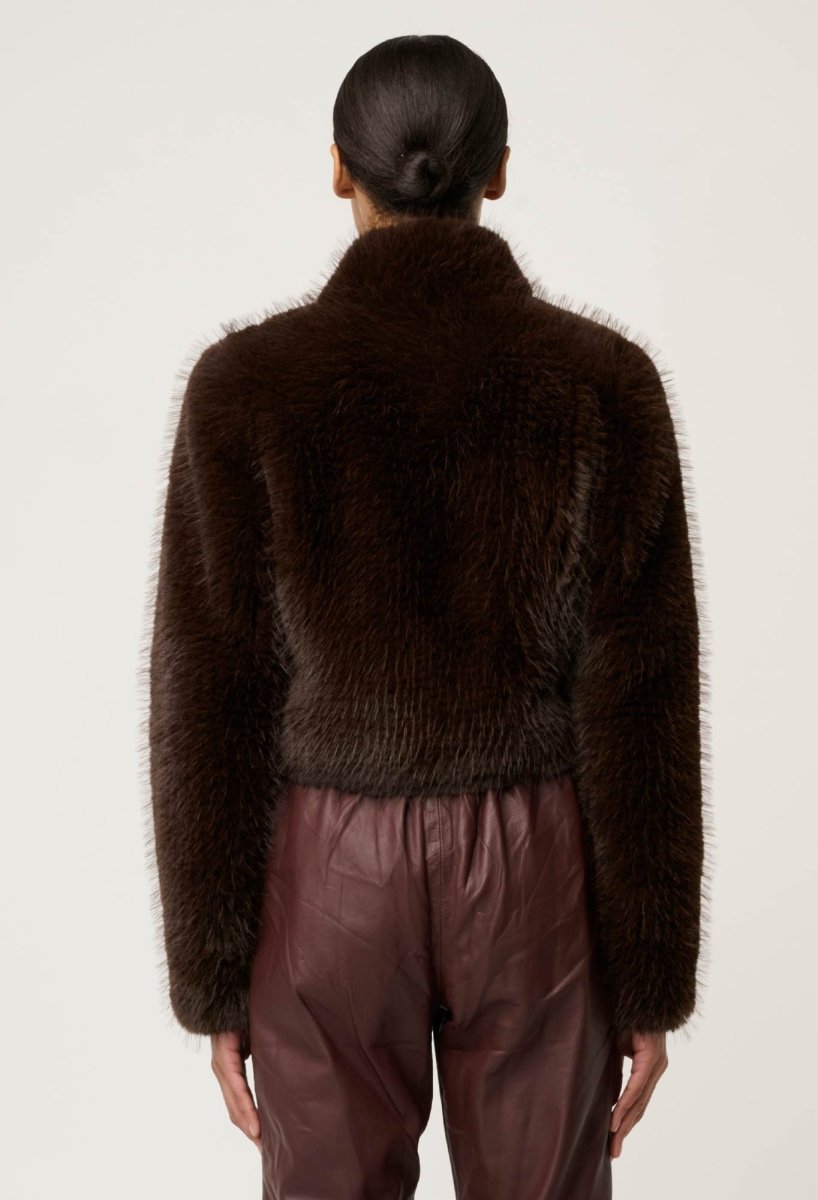 Dawn Faux Fur Cropped Jacket in Walnut Once Was