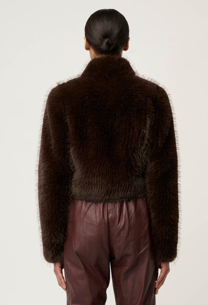 Dawn Faux Fur Cropped Jacket in Walnut Once Was