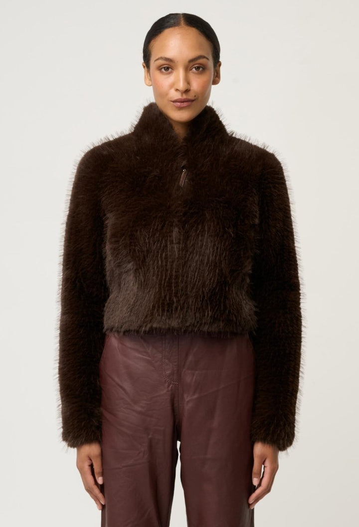 Dawn Faux Fur Cropped Jacket in Walnut Once Was