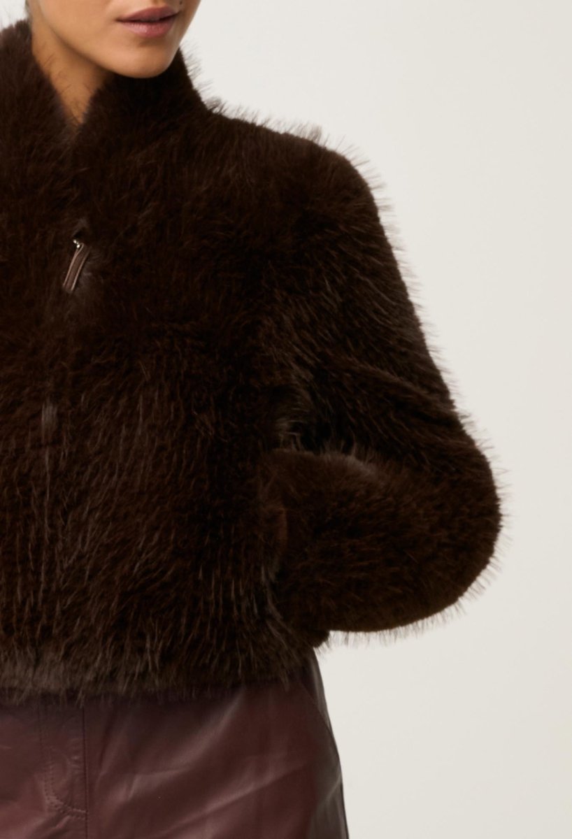 Dawn Faux Fur Cropped Jacket in Walnut Once Was