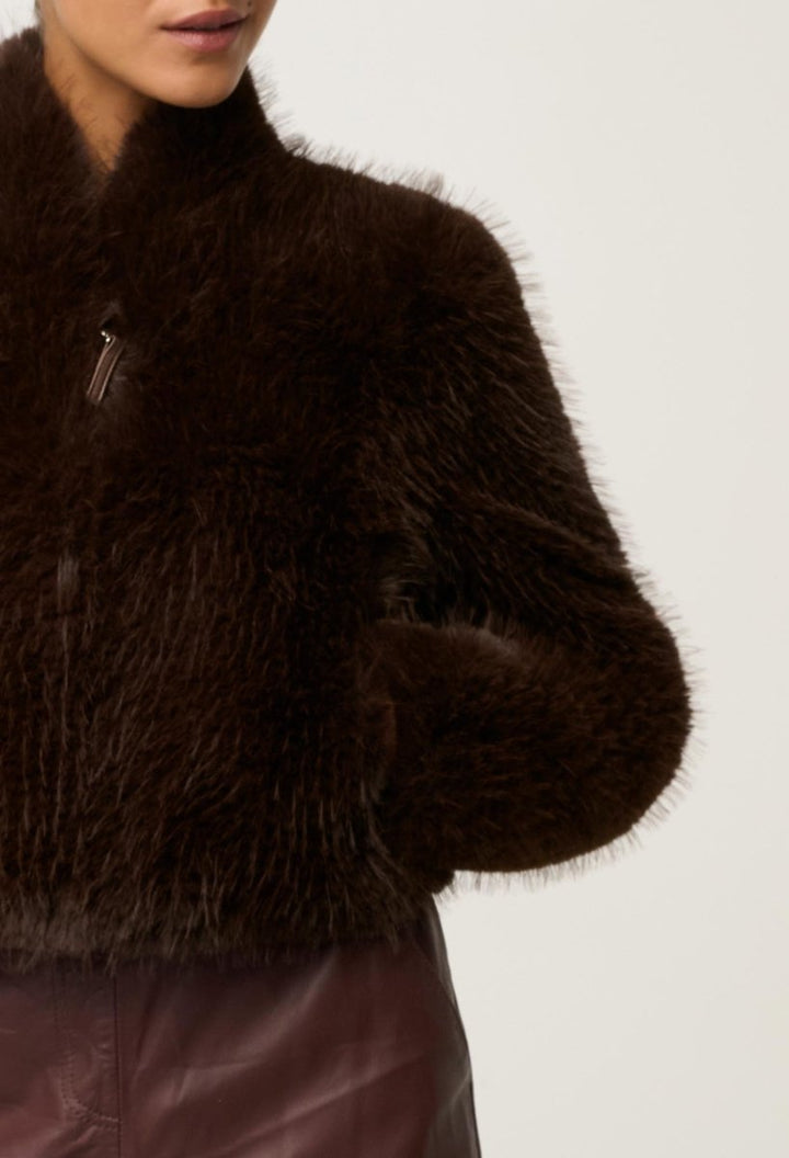 Dawn Faux Fur Cropped Jacket in Walnut Once Was