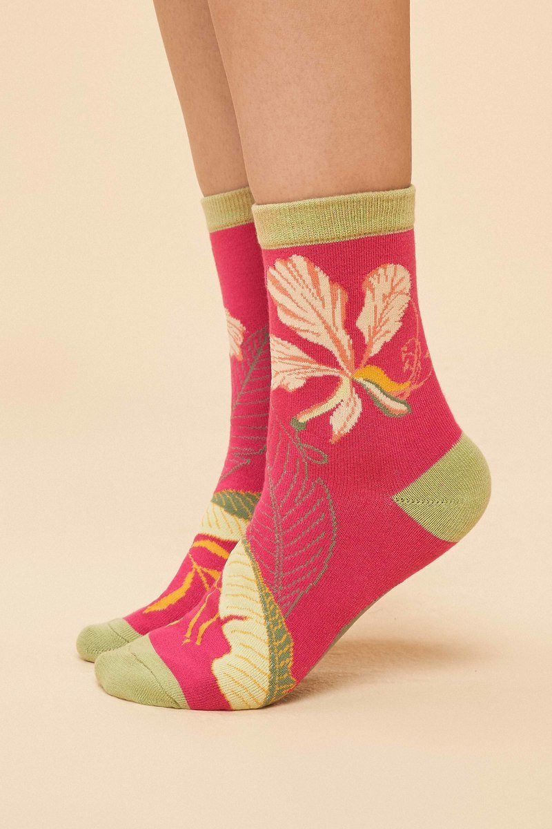 Delicate Tropical Ankle Socks - Dark Rose powder