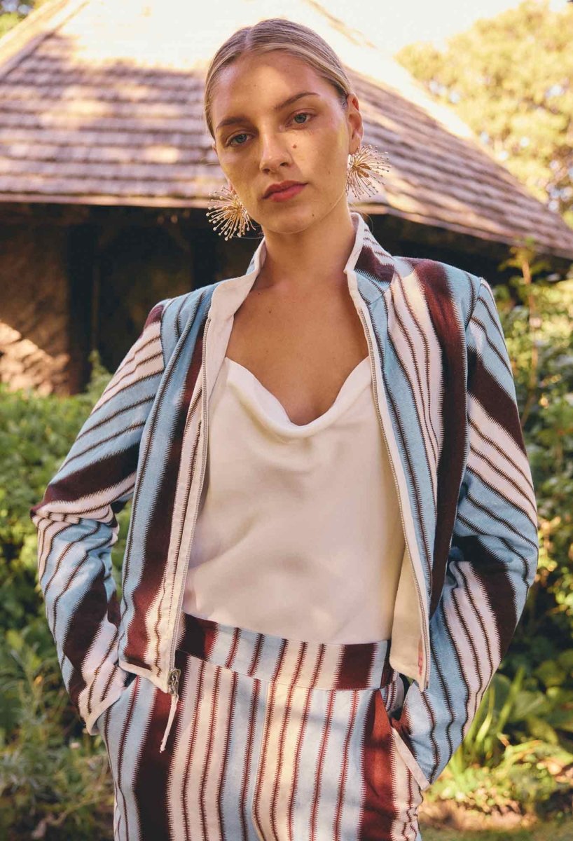Delray Reversible Linen Viscose Jacket in Nautilus Bloom / Iridescent Stripe Coats & Jackets Once Was