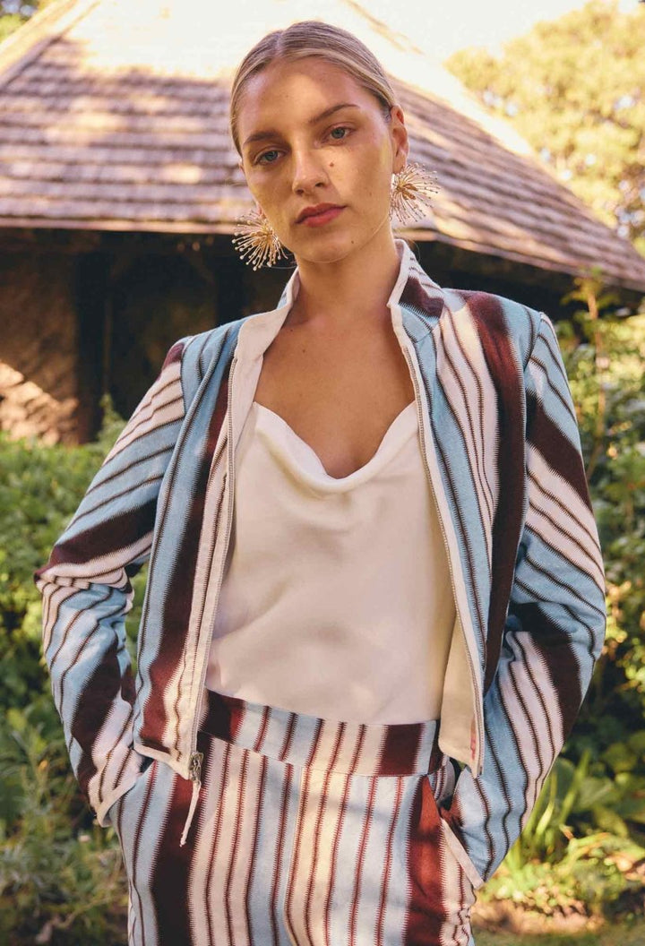 Delray Reversible Linen Viscose Jacket in Nautilus Bloom / Iridescent Stripe Coats &amp; Jackets Once Was