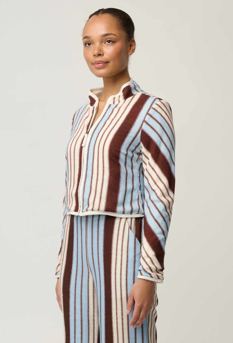 Delray Reversible Linen Viscose Jacket in Nautilus Bloom / Iridescent Stripe Coats &amp; Jackets Once Was