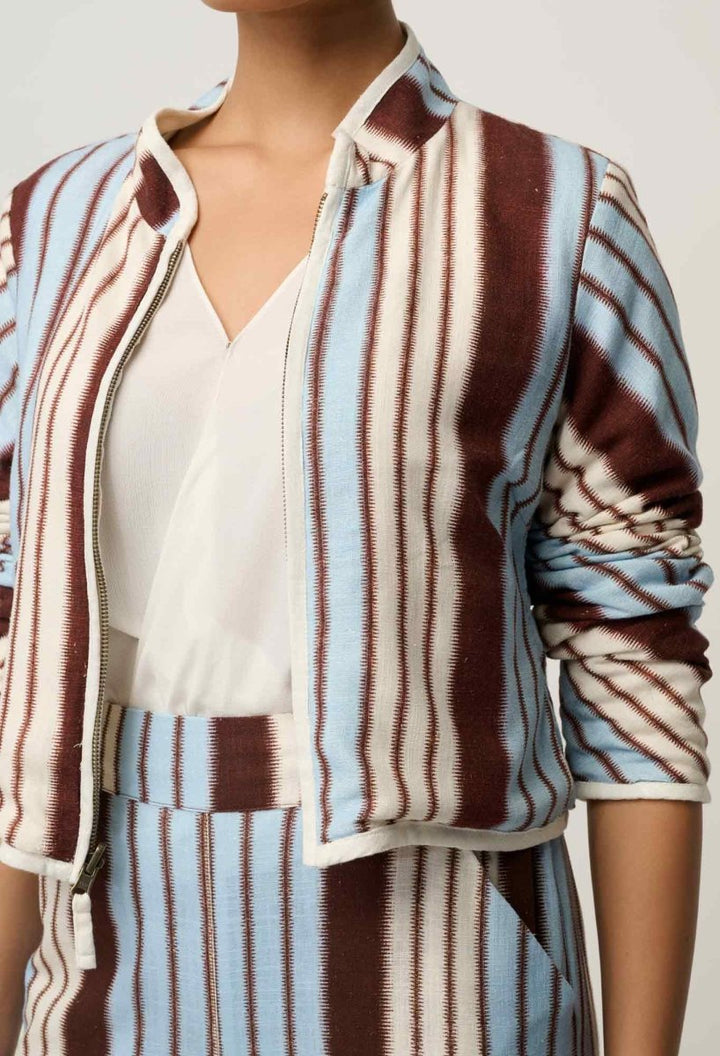 Delray Reversible Linen Viscose Jacket in Nautilus Bloom / Iridescent Stripe Coats &amp; Jackets Once Was