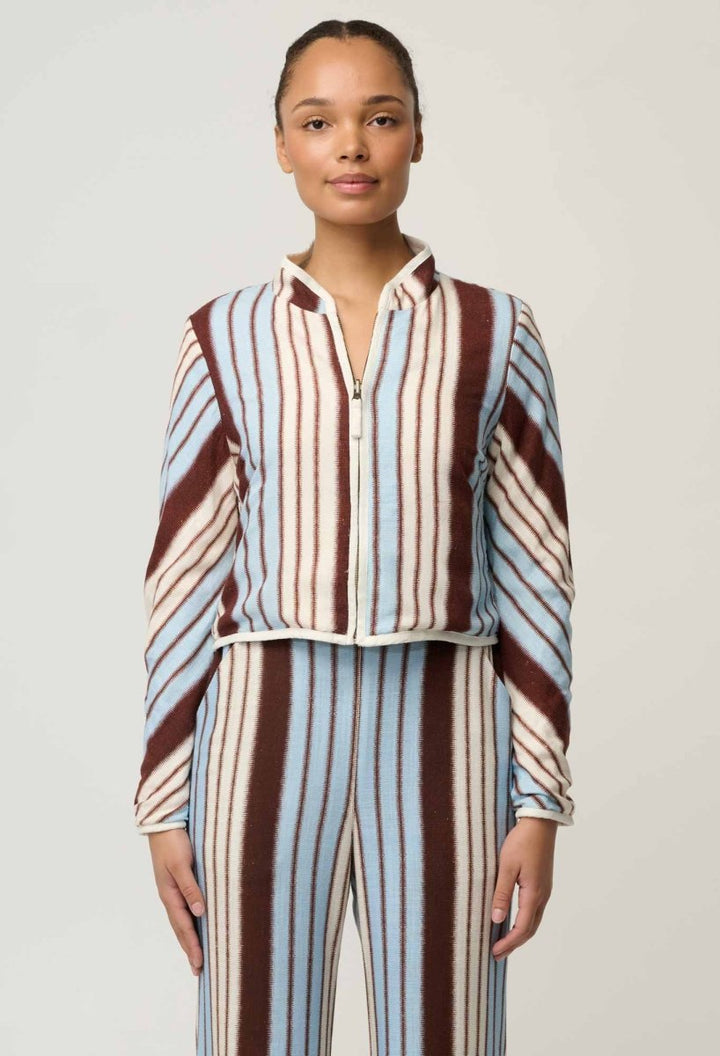 Delray Reversible Linen Viscose Jacket in Nautilus Bloom / Iridescent Stripe Coats &amp; Jackets Once Was