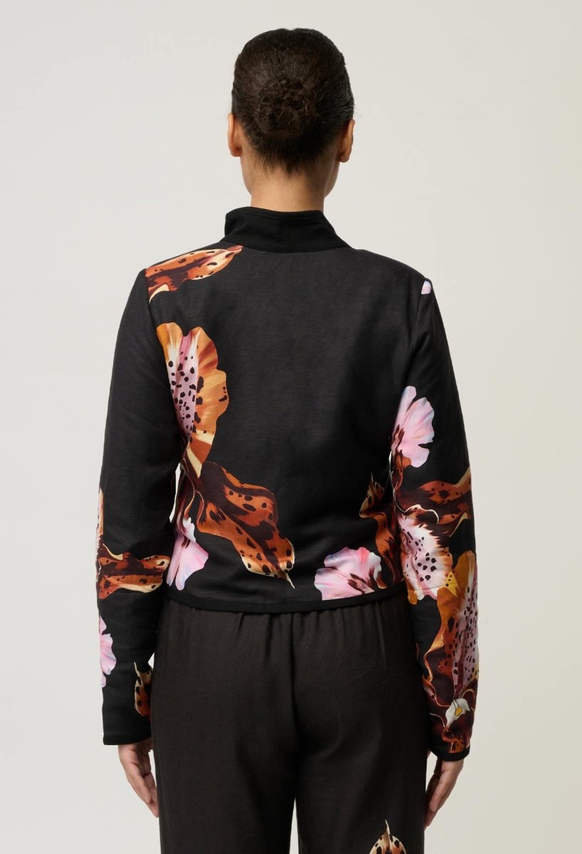 Delray Reversible Linen Viscose Jacket in Sunset Orchid/Noir Orchid Blouse Once Was