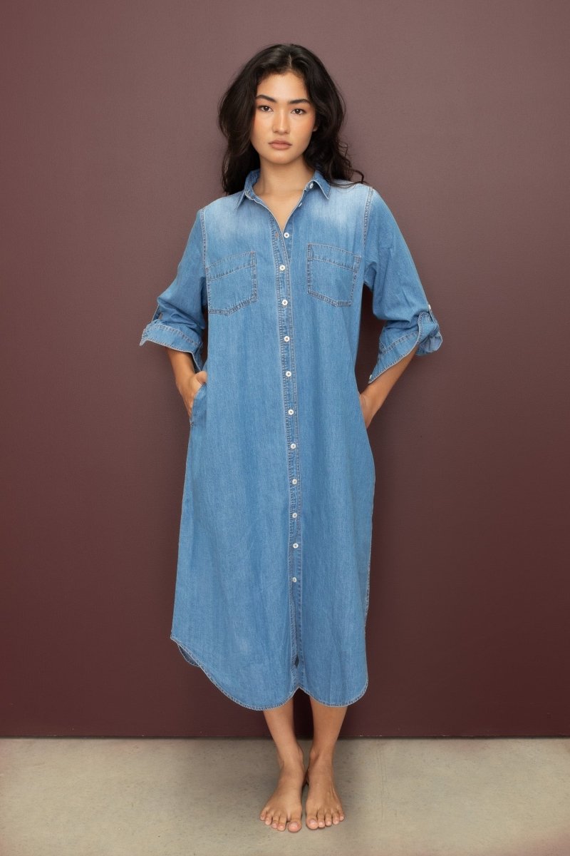 Denim Shirtdress - Mid Blue Wash dress Hut