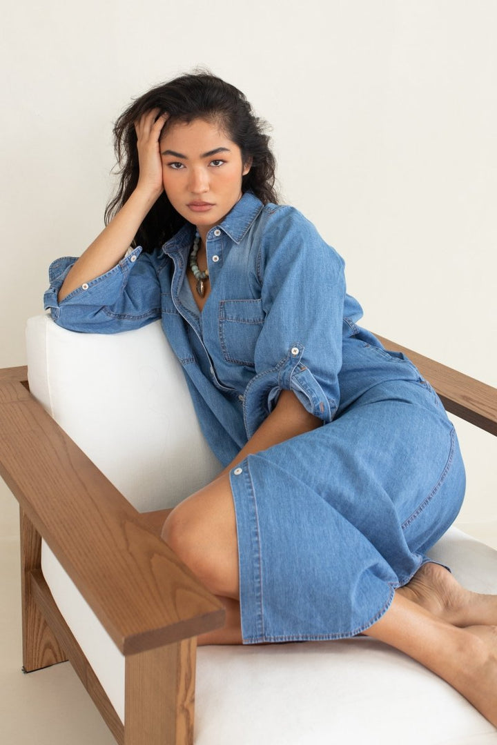 Denim Shirtdress - Mid Blue Wash dress Hut