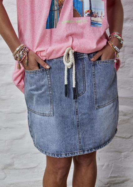 DENIM SKIRT WITH ELASTIC WAIST - STONEWASH DENIM skirt hammill & Co