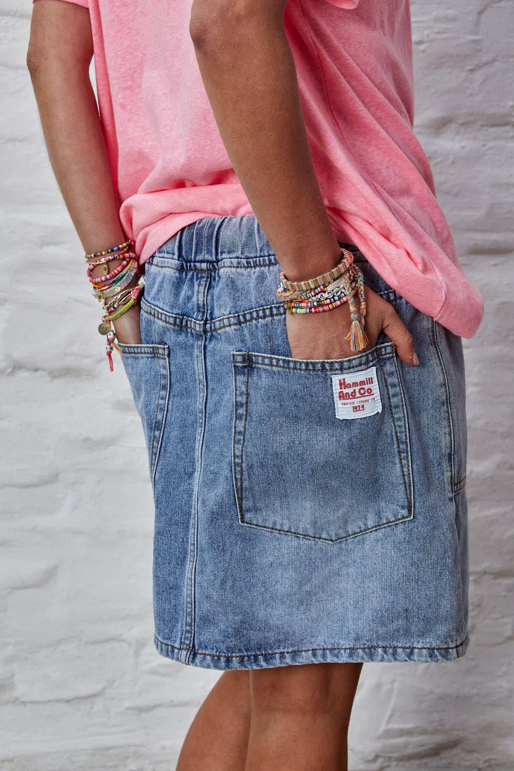 DENIM SKIRT WITH ELASTIC WAIST - STONEWASH DENIM skirt hammill & Co