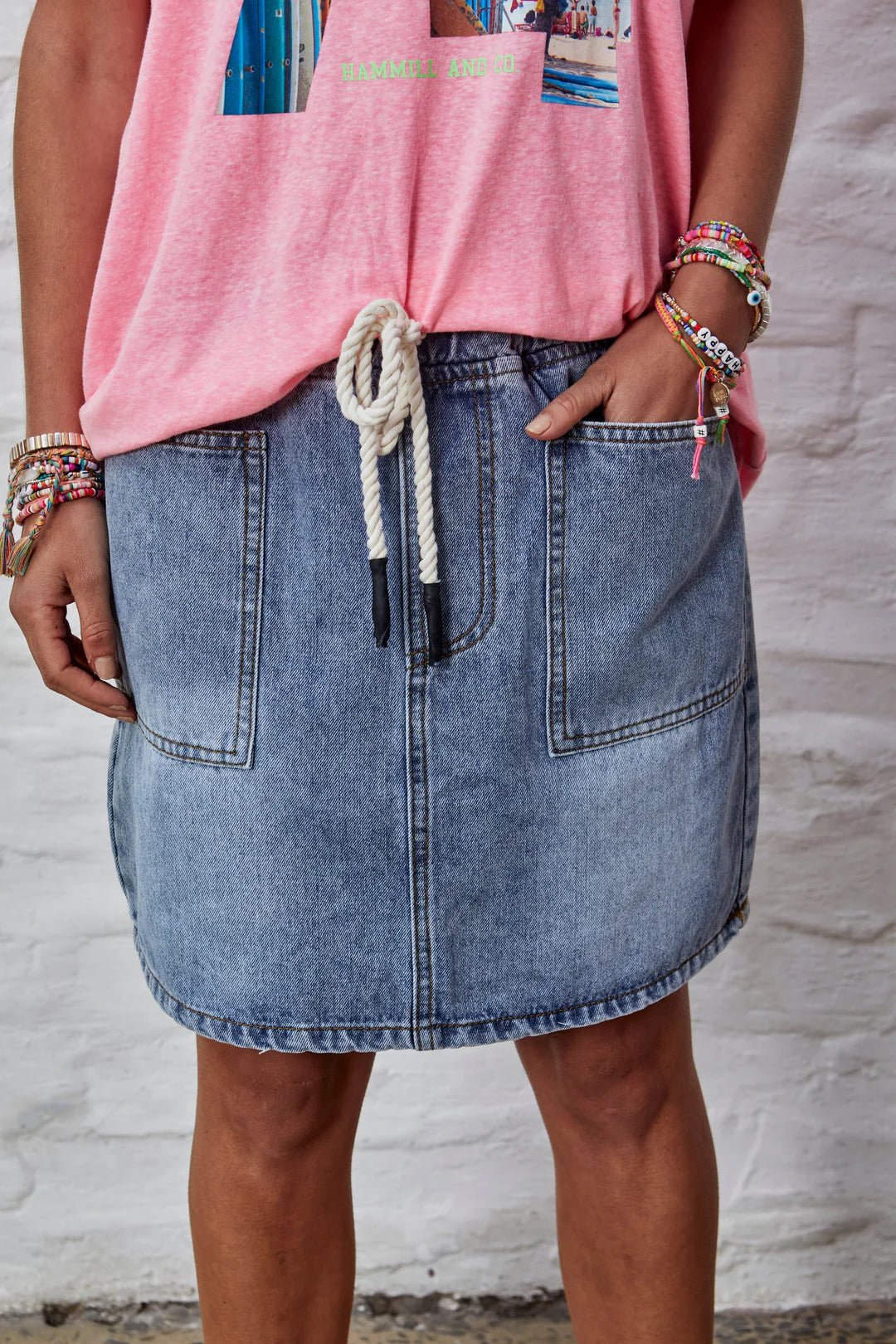 DENIM SKIRT WITH ELASTIC WAIST - STONEWASH DENIM skirt hammill & Co