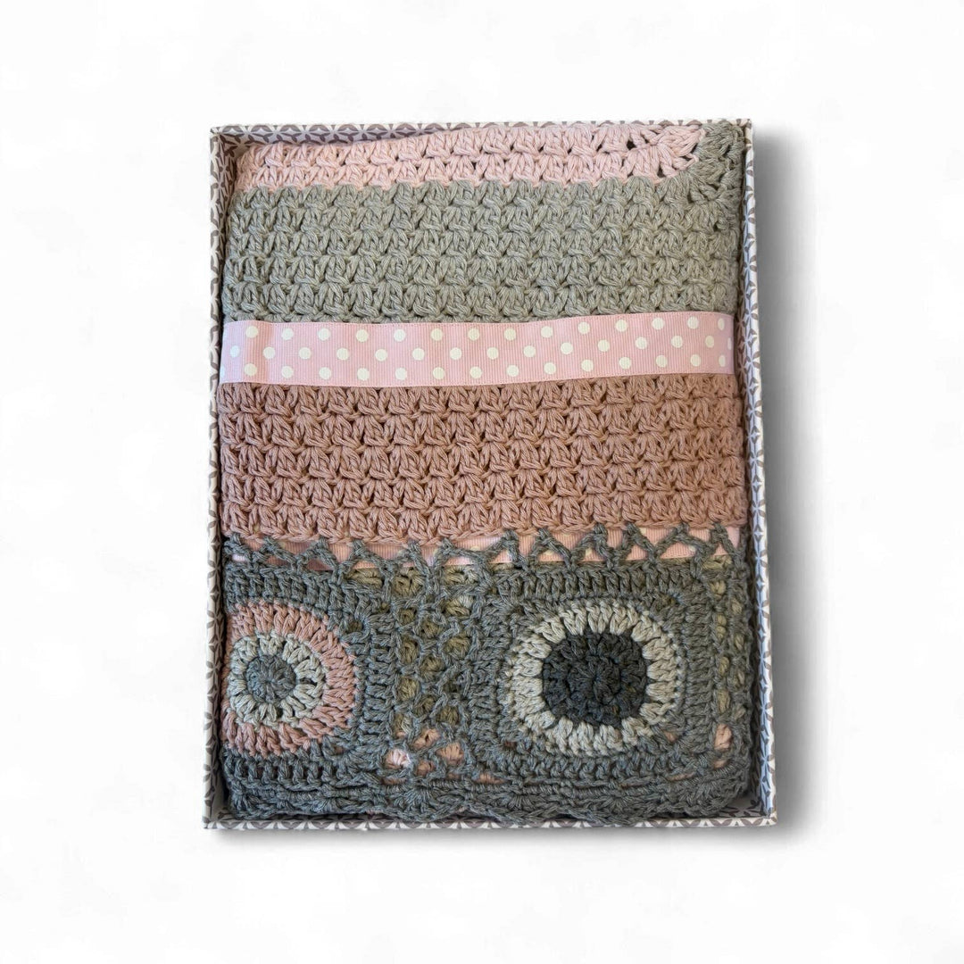 Vintage Pink Hand Crochet Blanket and the little dog laughed