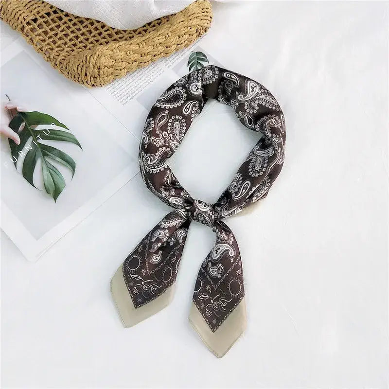 Western Paisley Silk Scarf Bandana accessories Stanleyandstone Brown with Creme Trim