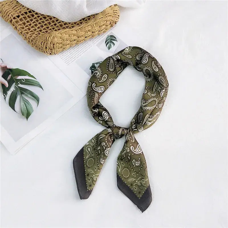 Western Paisley Silk Scarf Bandana accessories Stanleyandstone Olive with Black Trim
