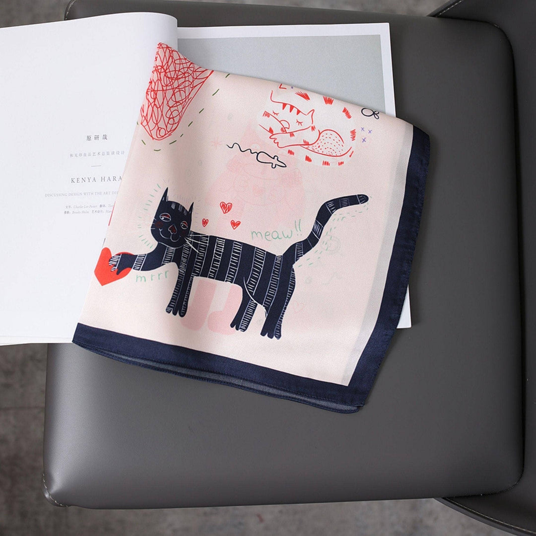 Pink Cat Pattern 100% mulberry Silk Scarf accessories Stanleyandstone