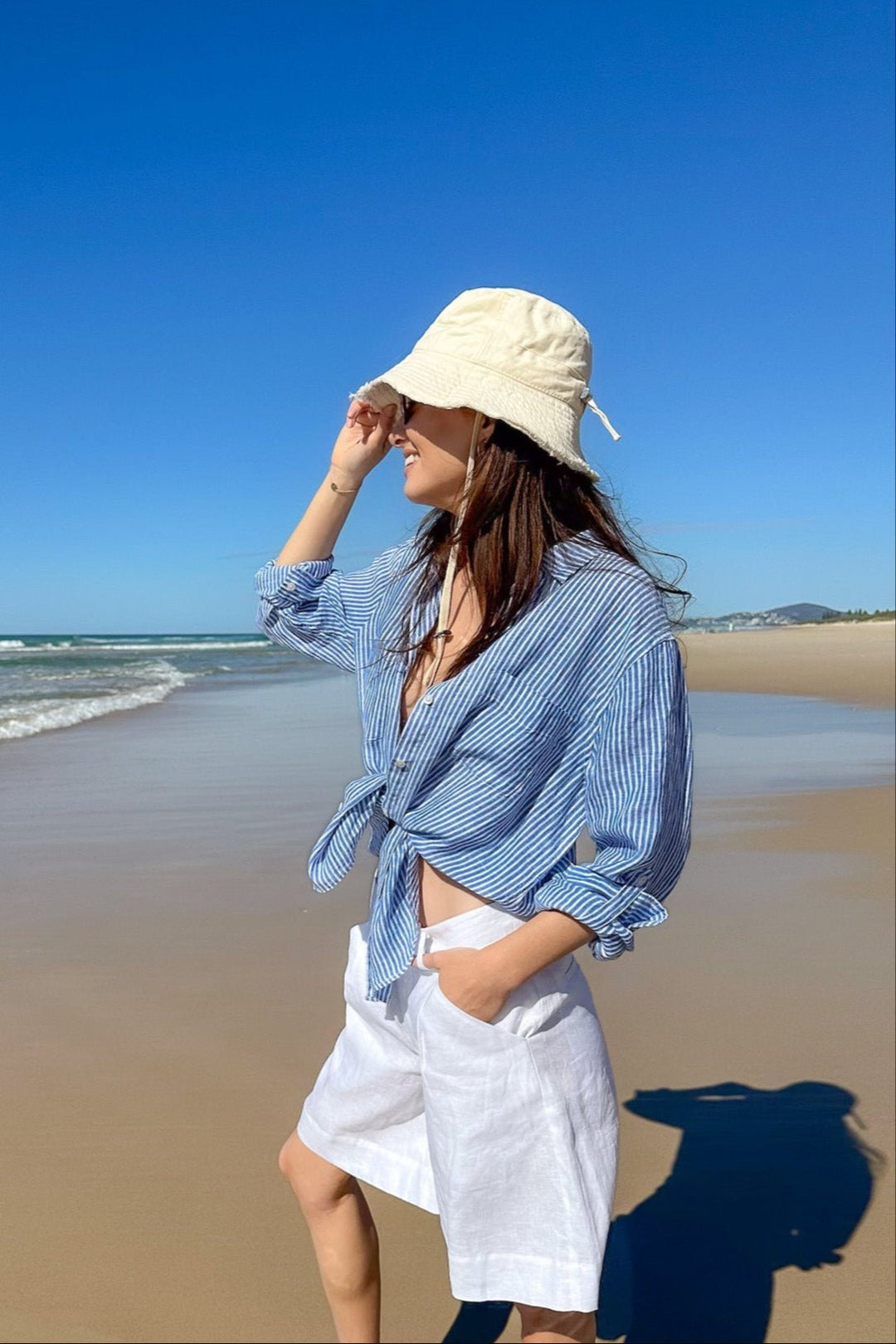 Electric Blue Stripe Boyfriend Linen Shirt HUT