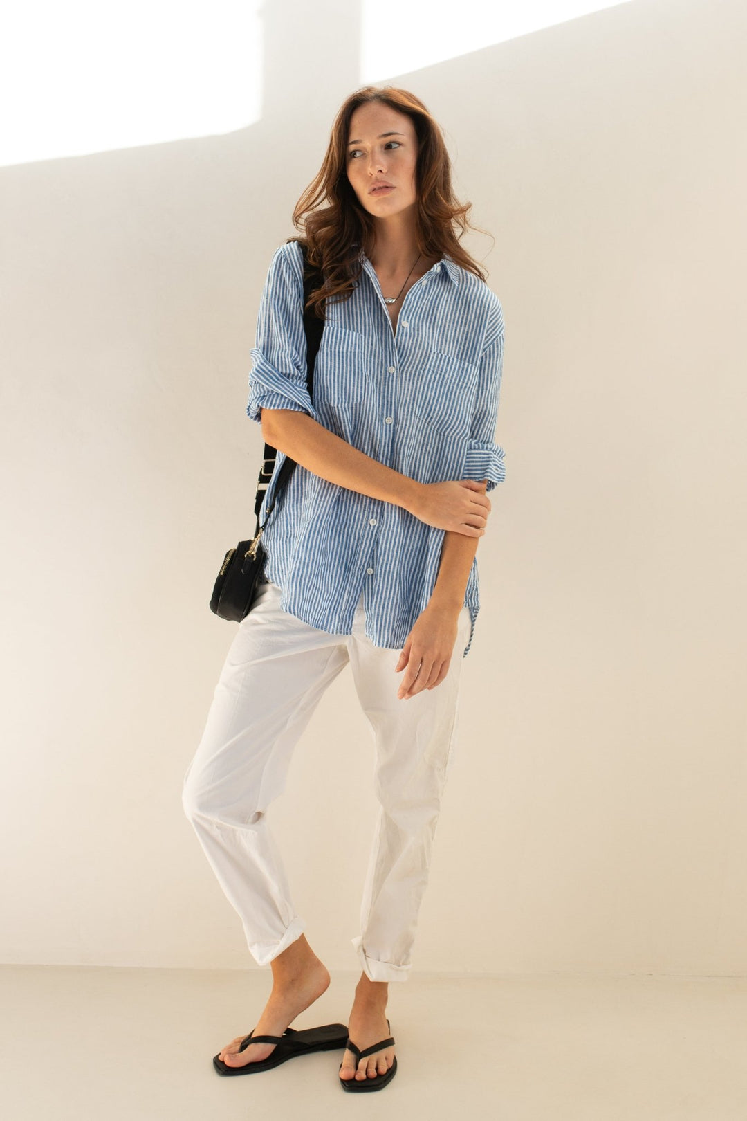 Electric Blue Stripe Boyfriend Linen Shirt HUT