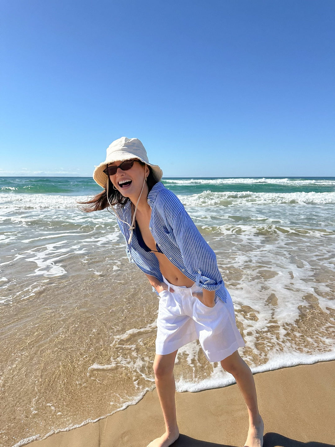 Electric Blue Stripe Boyfriend Linen Shirt HUT