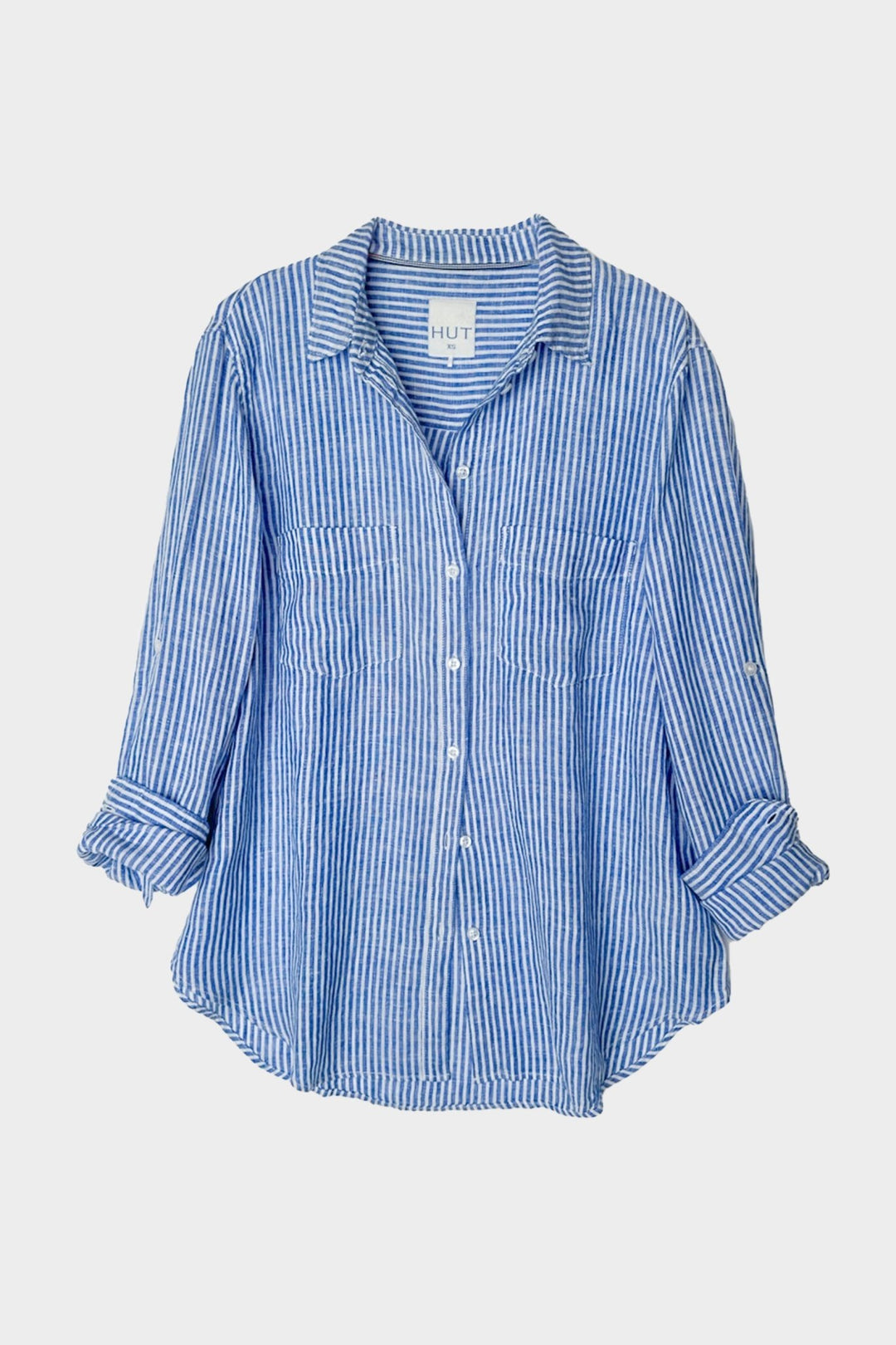 Electric Blue Stripe Boyfriend Linen Shirt HUT