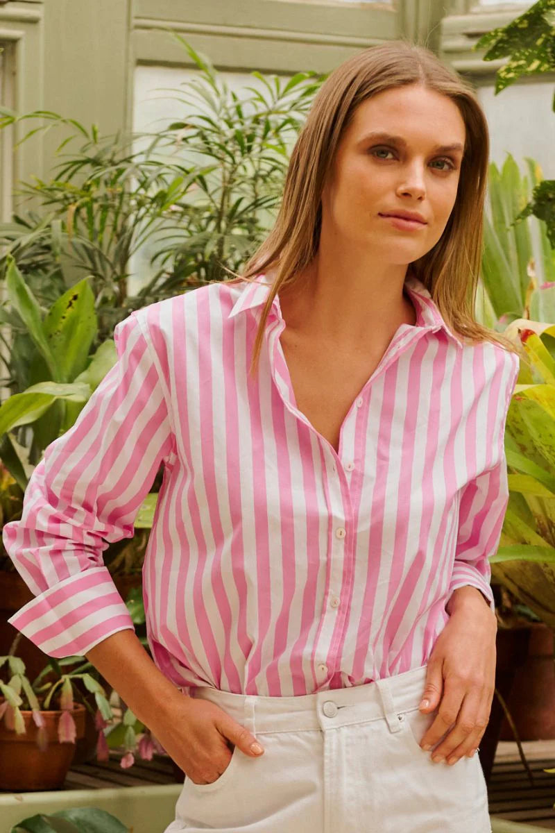 The Elodie Girlfriend Shirt - Pink Wide Stripe Shirts Shirty   