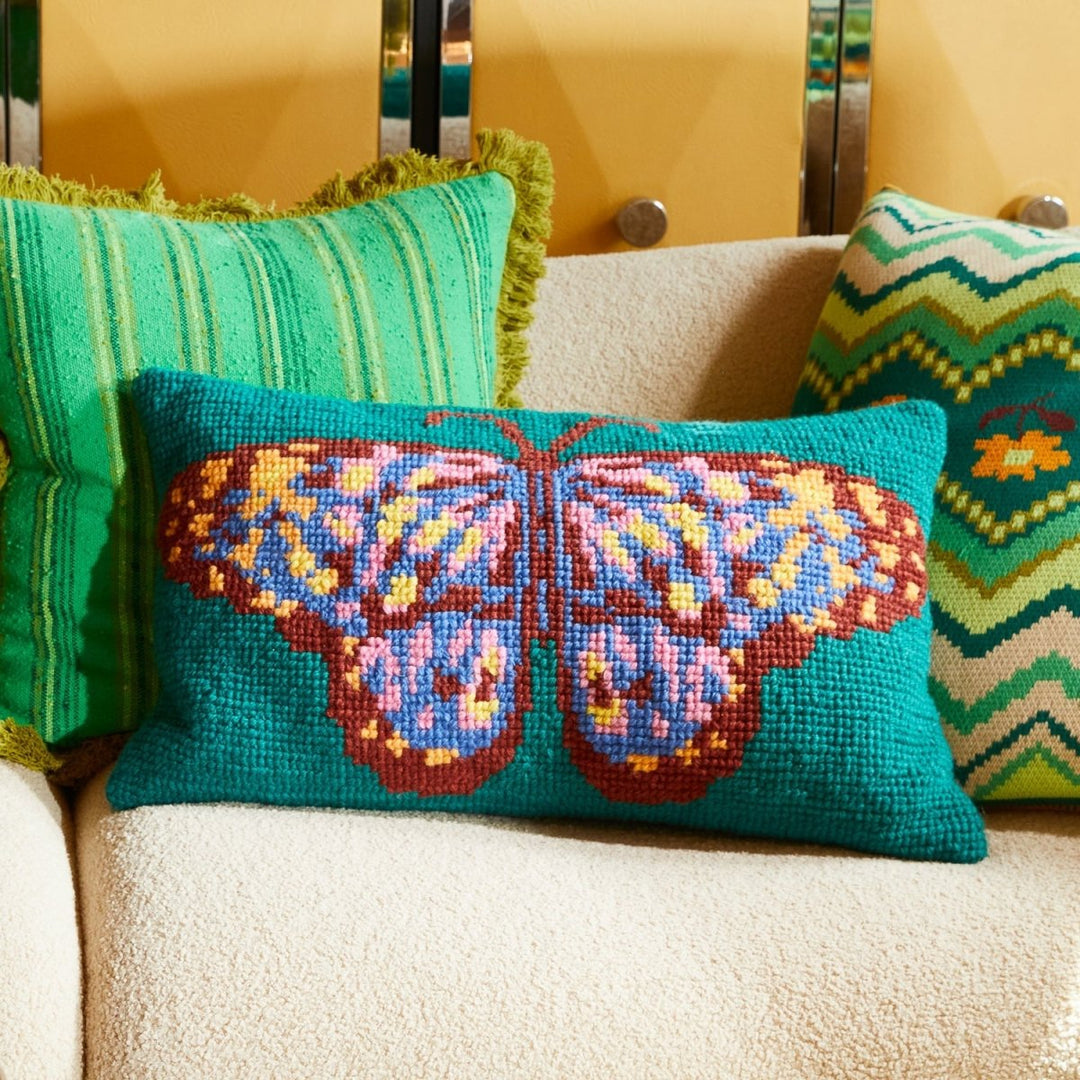 Emilia Cross Stitch Cushion Sage &amp; Clare