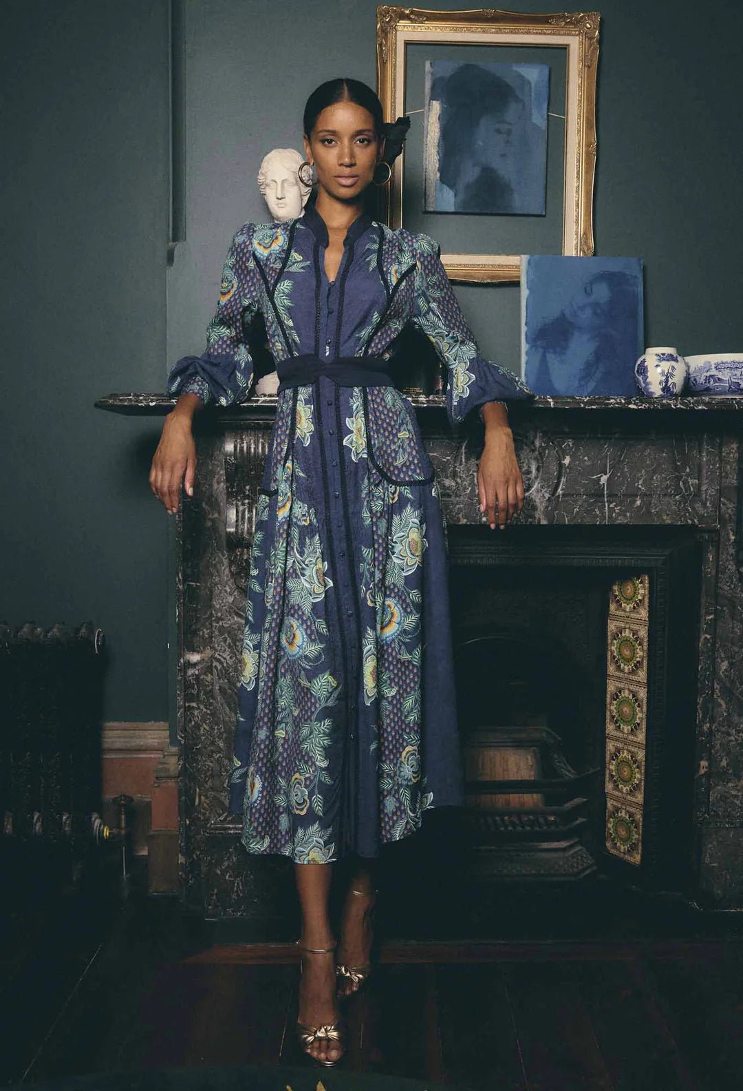 Esmeralda Viscose Dobby Midi Dress in Mariposa Zafiro Dress Once Was