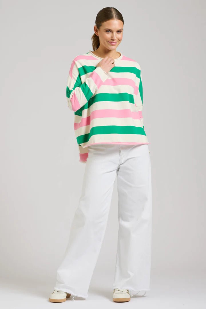EST 1971 Raw long sleeve sweatshirt - Pink & Green Stripe windcheeter Est 1971