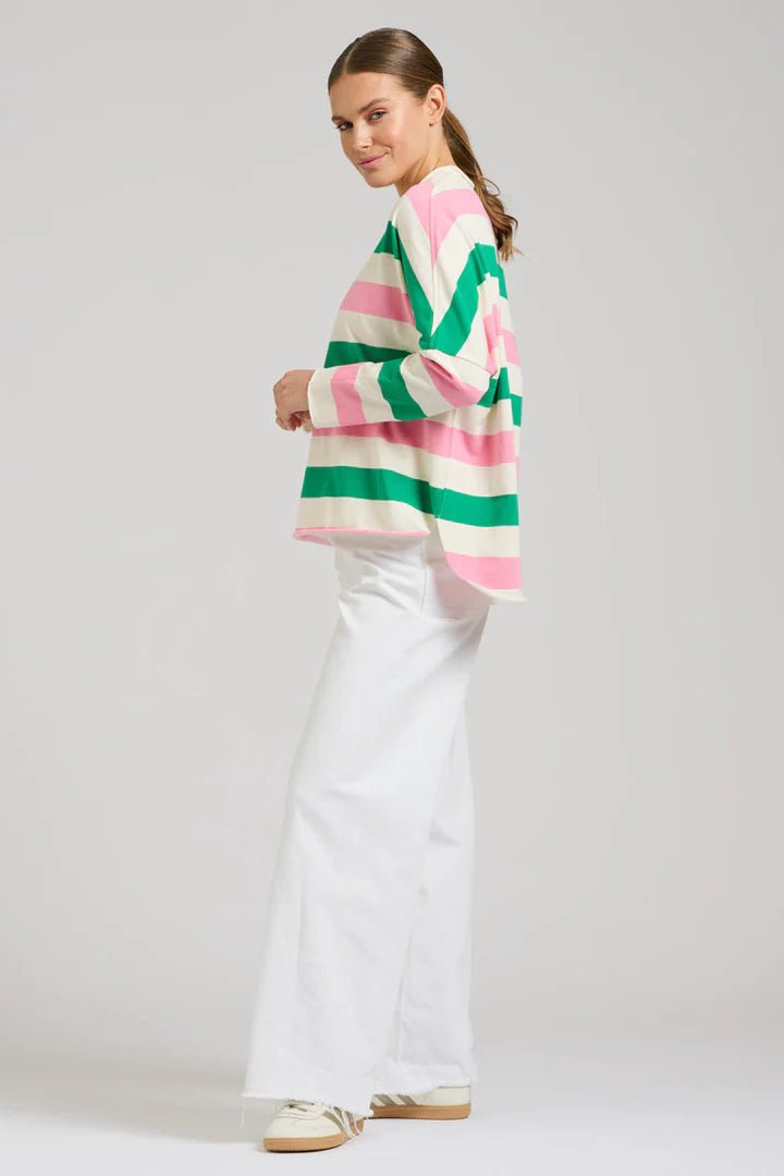 EST 1971 Raw long sleeve sweatshirt - Pink & Green Stripe windcheeter Est 1971