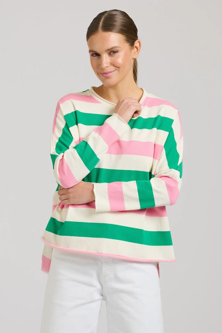 EST 1971 Raw long sleeve sweatshirt - Pink & Green Stripe windcheeter Est 1971