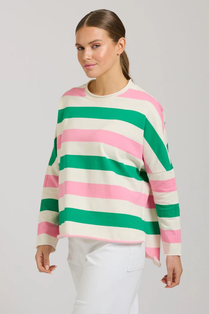 EST 1971 Raw long sleeve sweatshirt - Pink & Green Stripe windcheeter Est 1971