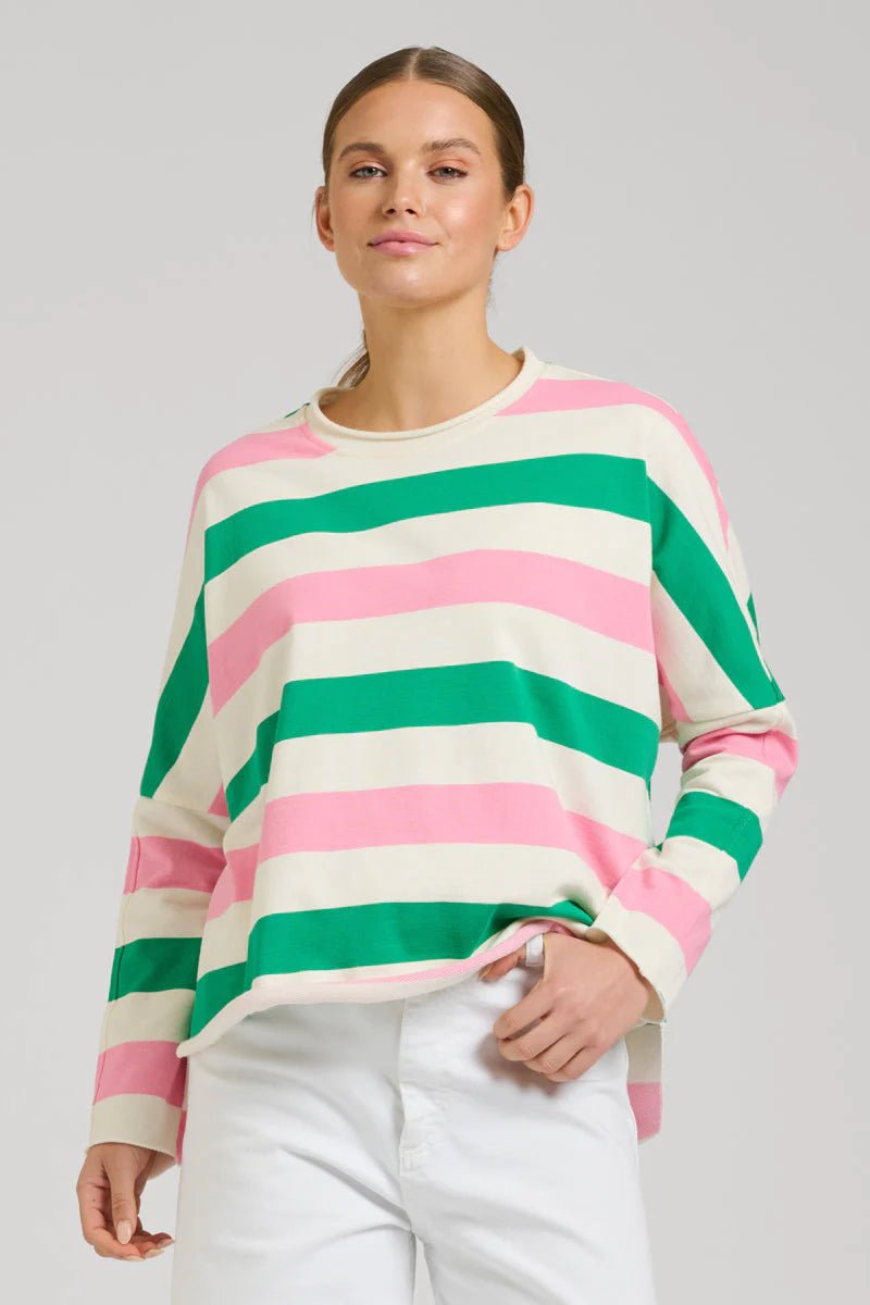 EST 1971 Raw long sleeve sweatshirt - Pink & Green Stripe windcheeter Est 1971