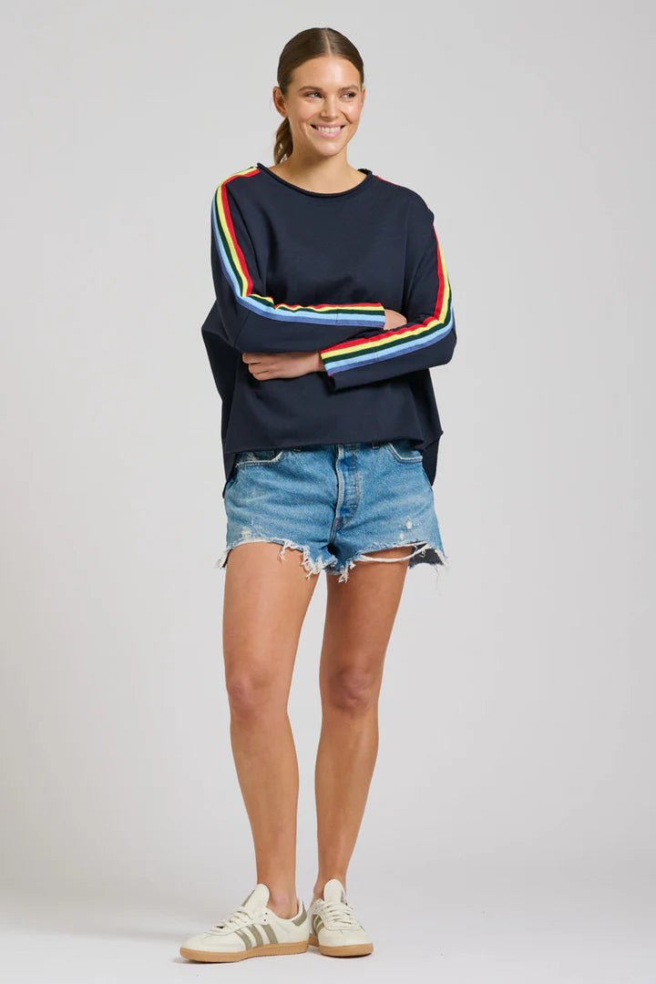 EST 1971 Raw Tape Long Sleeve Sweatshirt - Navy / Rainbow windcheeter Est 1971