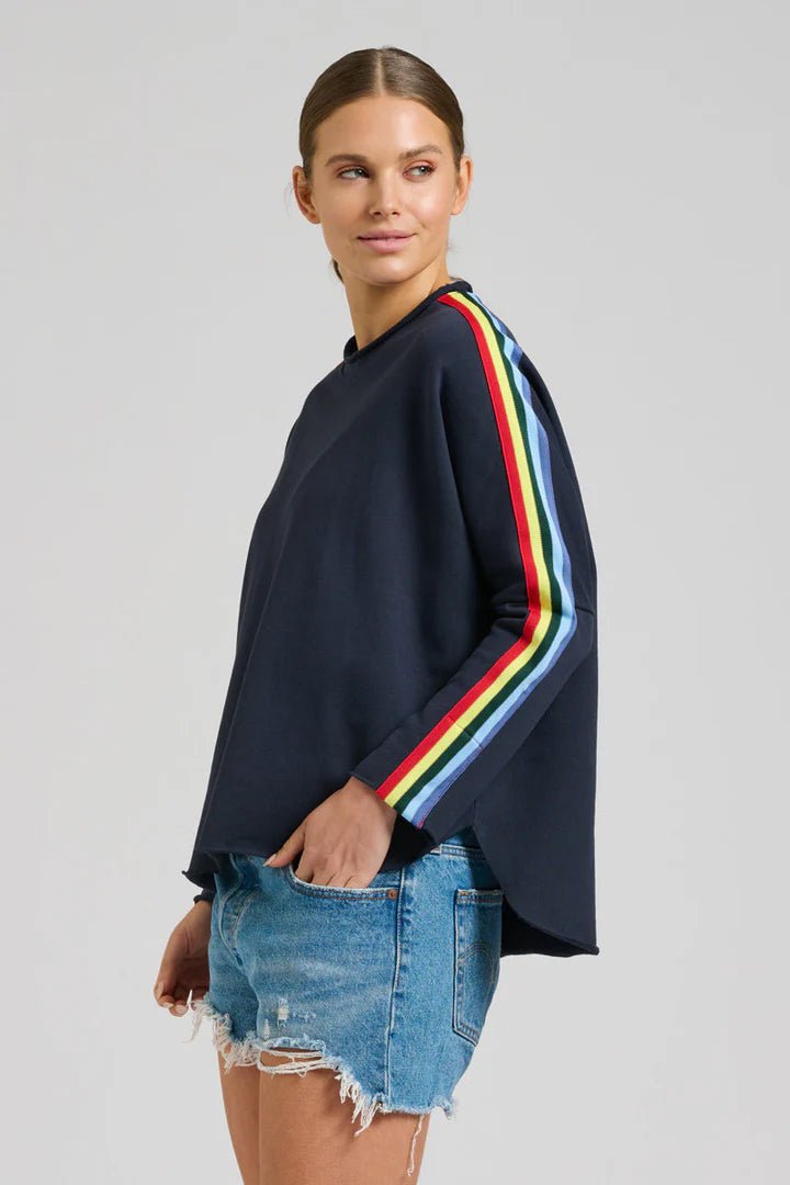 EST 1971 Raw Tape Long Sleeve Sweatshirt - Navy / Rainbow windcheeter Est 1971