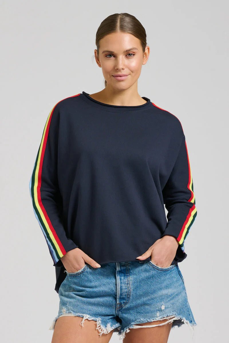 EST 1971 Raw Tape Long Sleeve Sweatshirt - Navy / Rainbow windcheeter Est 1971