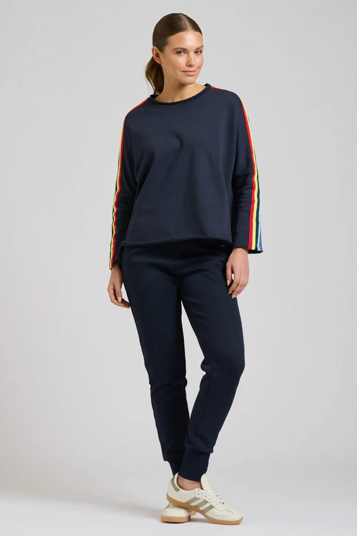 EST 1971 Raw Tape Long Sleeve Sweatshirt - Navy / Rainbow windcheeter Est 1971