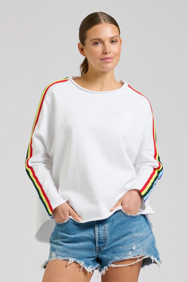 EST 1971 Raw Tape Long Sleeve Sweatshirt - White / Rainbow windcheeter Est 1971