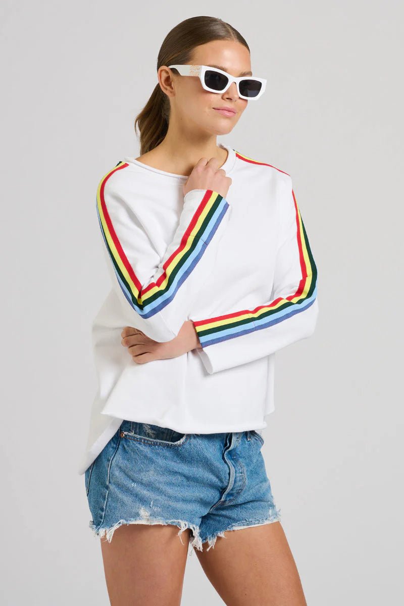 EST 1971 Raw Tape Long Sleeve Sweatshirt - White / Rainbow windcheeter Est 1971