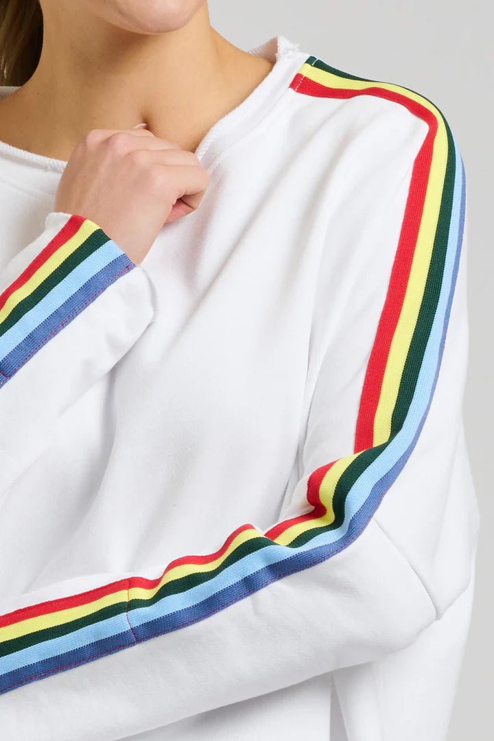 EST 1971 Raw Tape Long Sleeve Sweatshirt - White / Rainbow windcheeter Est 1971