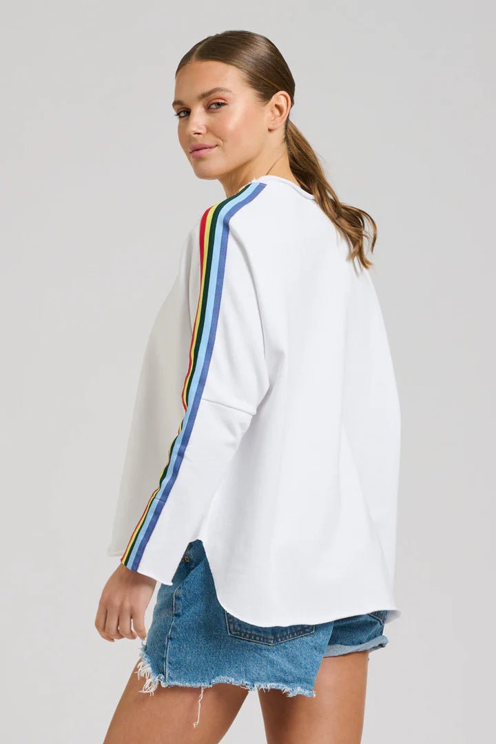 EST 1971 Raw Tape Long Sleeve Sweatshirt - White / Rainbow windcheeter Est 1971