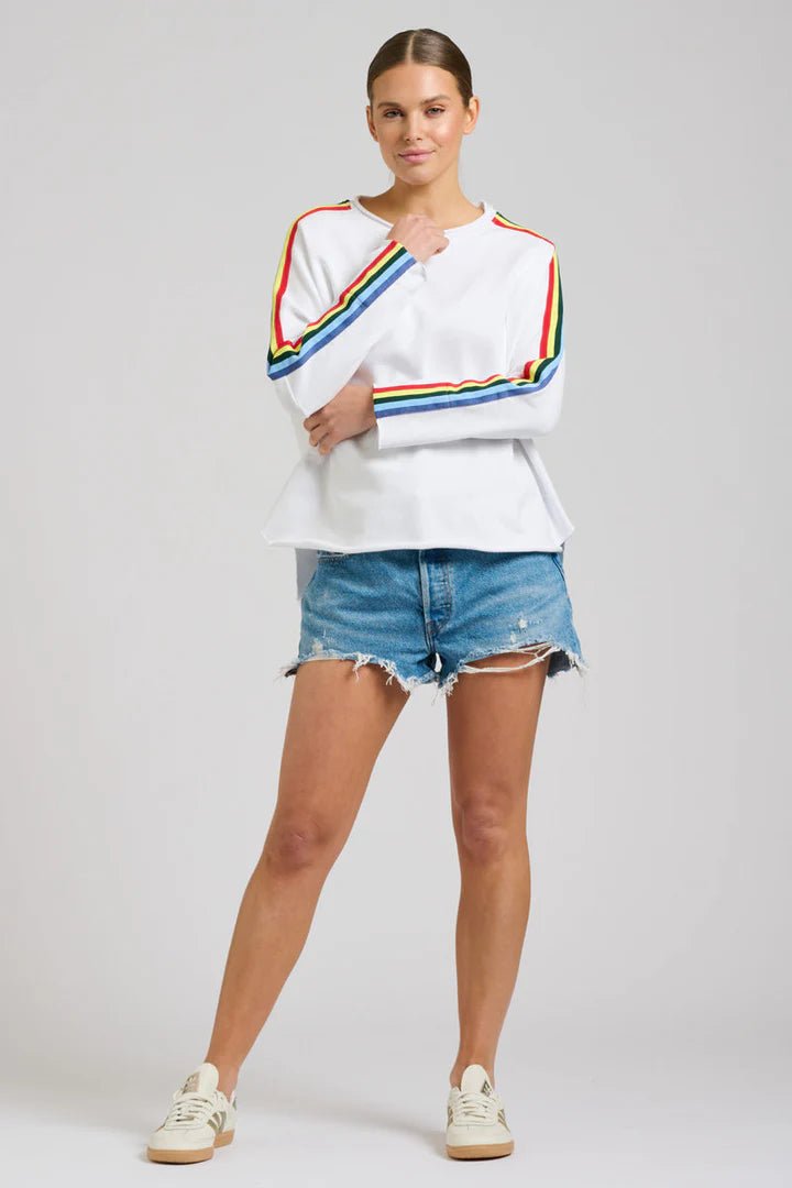 EST 1971 Raw Tape Long Sleeve Sweatshirt - White / Rainbow windcheeter Est 1971