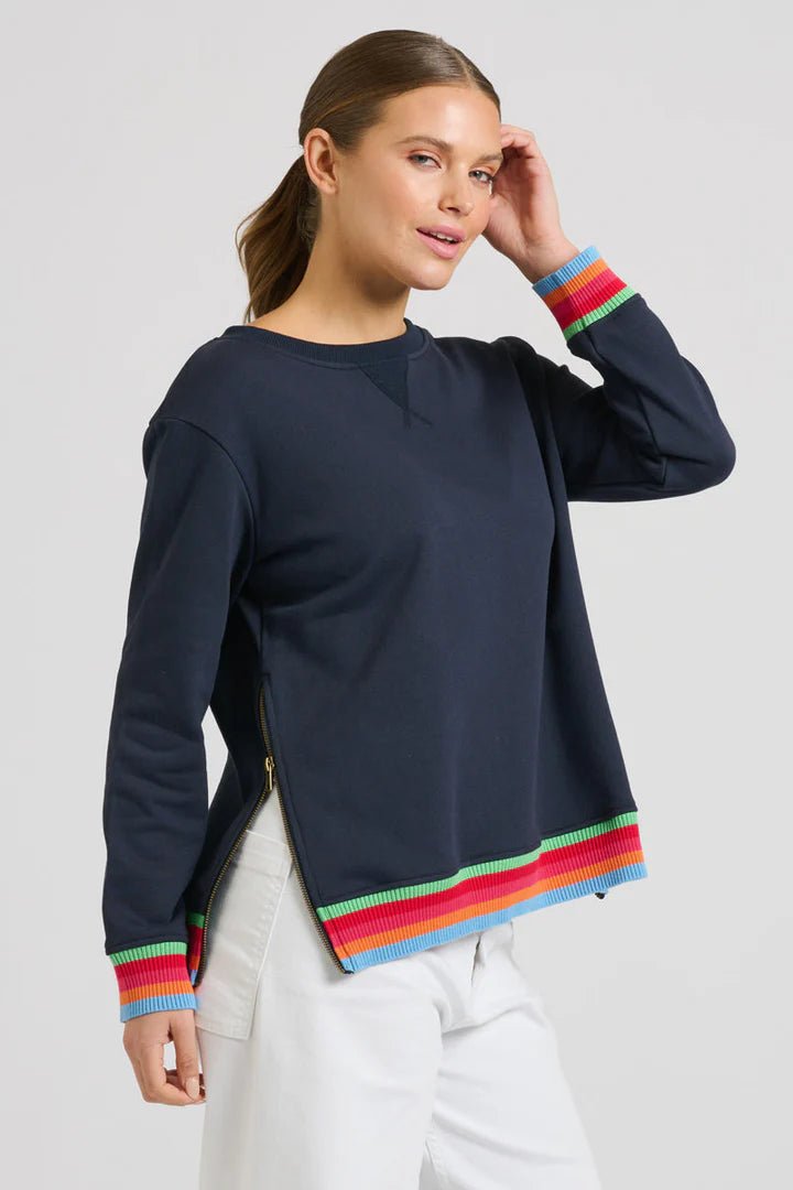 EST 1971 Zipside Classic Cotton Sweatshirt - French Navy Rainbow windcheeter Est 1971