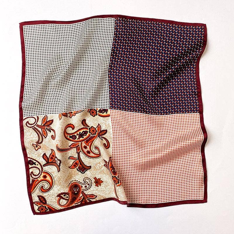 Polka Dot Paisley Pattern Patchwork silk scarf accessories Stanleyandstone Burgundy