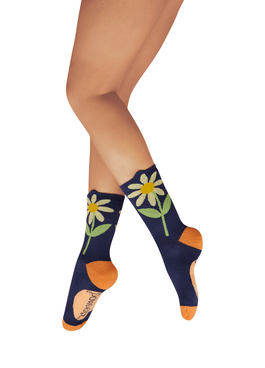 Flower Top Ankle Socks - Daisy Navy SOCKS powder