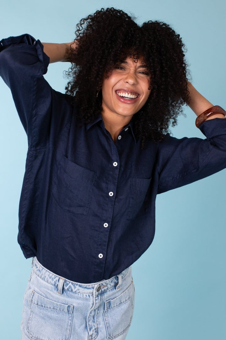 Forever Navy Boyfriend Linen Shirt Hut