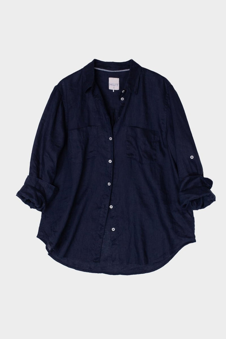 Forever Navy Boyfriend Linen Shirt Hut