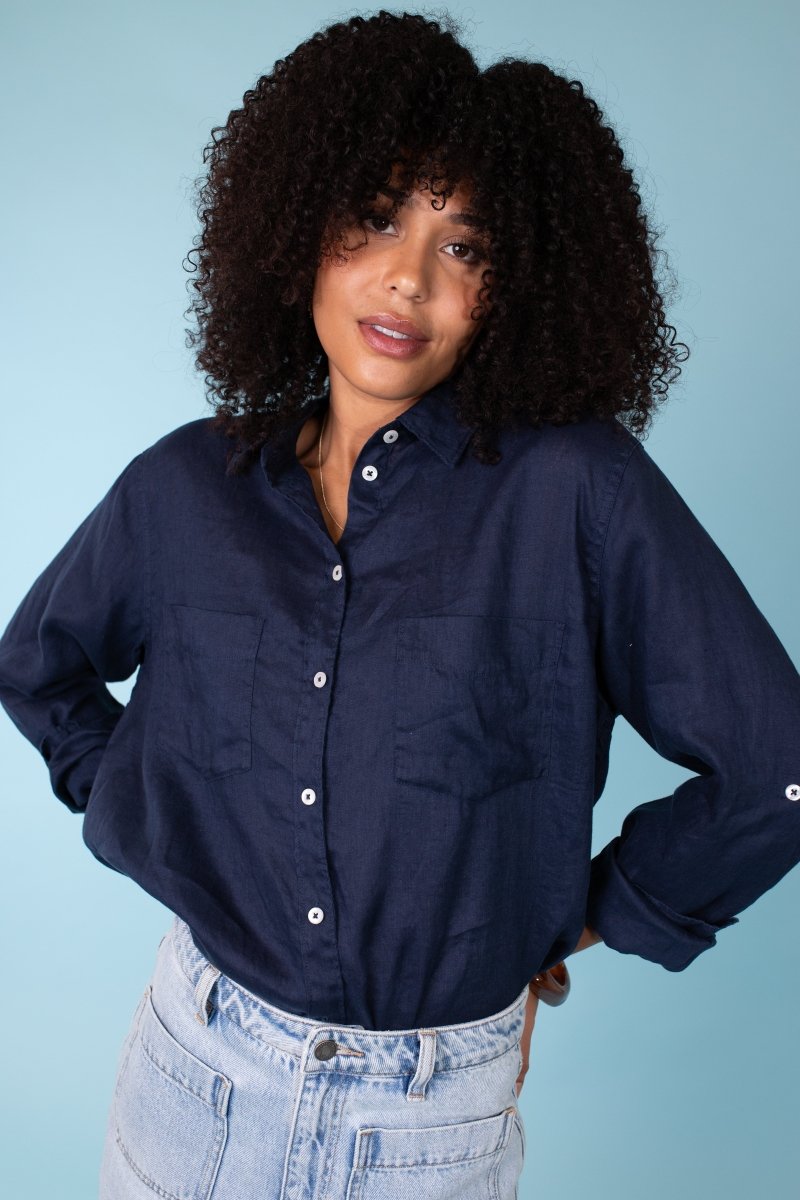 Forever Navy Boyfriend Linen Shirt Hut