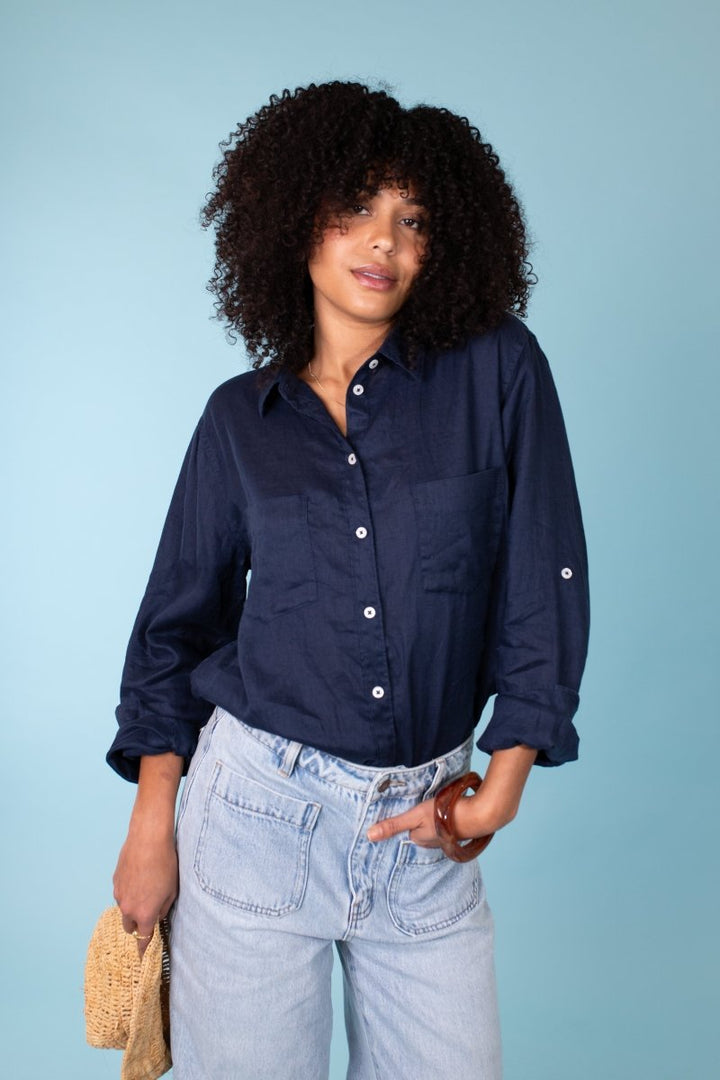 Forever Navy Boyfriend Linen Shirt Hut